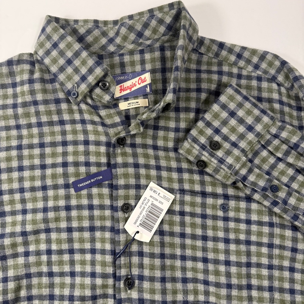 NWT Johnnie-O Dickens Flannel Buttondown Ivy Blue Gray Green Men’s Medium Shirt
